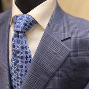 Hart Schaffner Glen Plaid Big Tall Sport Coat Blazer Jacket Blue Men 52R